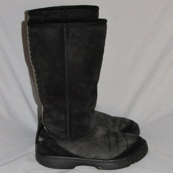 UGG 5340 Ultimate Tall Braid Black Shearling Boots Women's Sz 7 - Picture 3 of 7